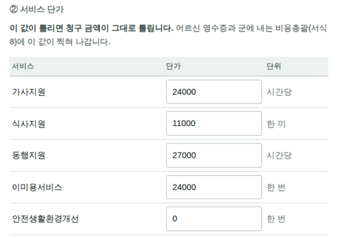 ② 서비스 단가